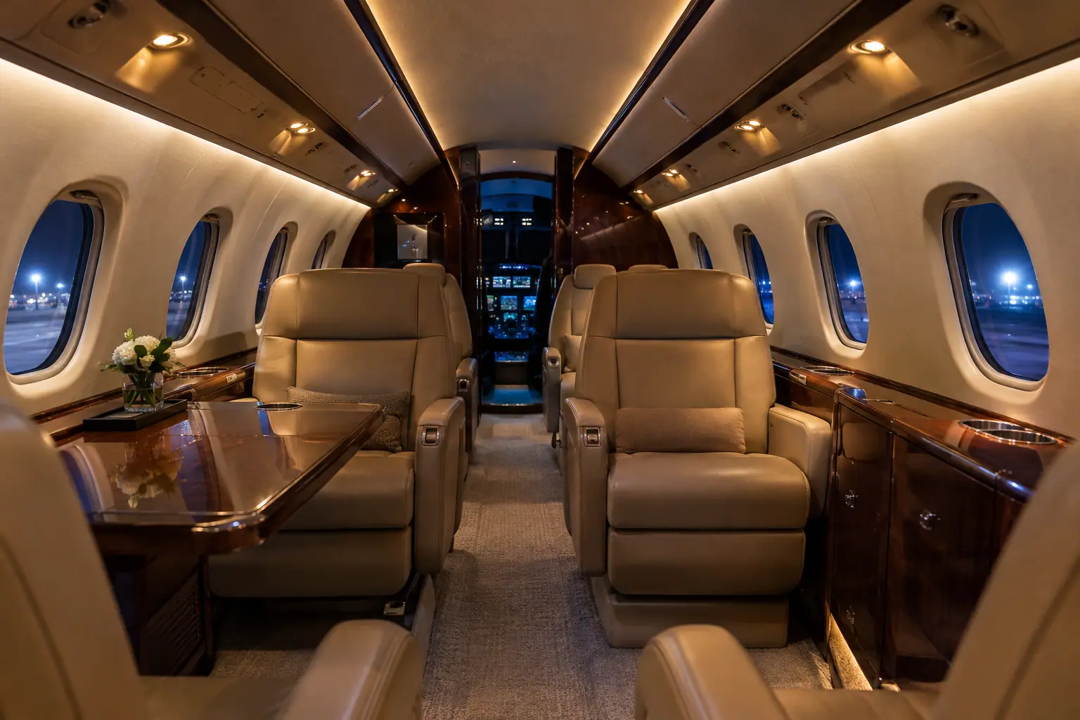 Super-midsize jet cabin interior